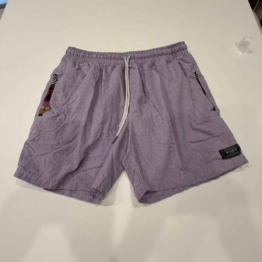 Wowie Men's XL Lavender Shorts Baja Woven Pocket Acid Wash Beach Hippie